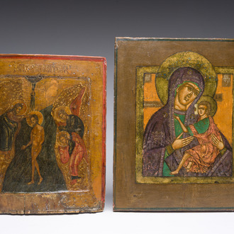 Two Russian orthodox icons, 'Mother of God' and 'Baptism of the Lord' (Theophany), 19th C.