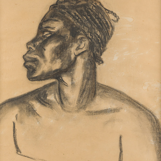 Monogrammed A.M. (?, possibly Auguste Mambour, 1896-1968): Portrait of an African lady, charcoal on paper, dated 1942