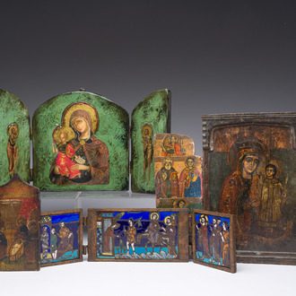 Vier diverse orthodoxe meerdelige iconen, w.o. Rusland en Hongarije, 19de/20ste eeuw