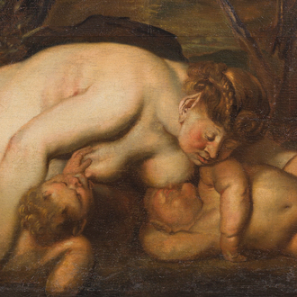 Flemish school, follower of Peter Paul Rubens (1577-1640): The suckling Paniskin from The Drunken Silenus, oil on canvas, early 18th C.