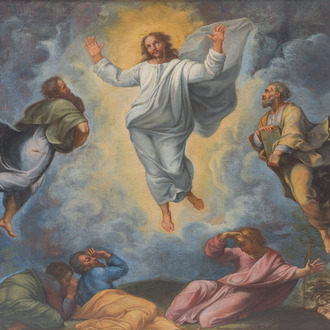 French school, follower of Raphael (1483-1520): The transfiguration of Jesus, oil on canvas, 17th C.