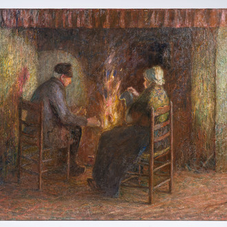 Carl (Charles) Frederik Meyer-Lesaar (1884-1941): The old couple by the fire, dated 1908