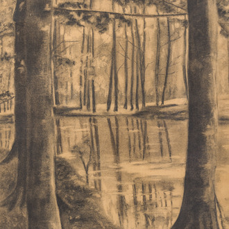 Jakob Smits (1855-1928, attributed to): Forest landscape, charcoal on paper