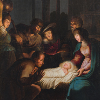 European school: The adoration of the shepherds, oil on canvas, ca. 1700