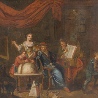 Flemish school, in the manner of Gerard Thomas (1663-1720): The studio of the astronomer-geographer, oil on canvas, first half 18th C.
