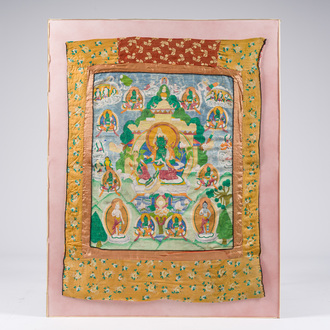 Een 'Groene Tara' thangka, Tibet of Nepal, 20ste eeuw
