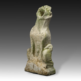 A Brabant Balegem stone gargoyle in the shape of a fantasy animal, 14th C.