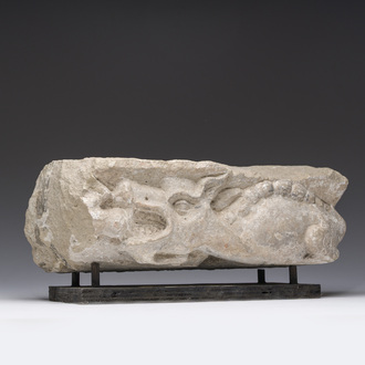 An architectural Balegem limestone fragment with a dragon, probably Flanders, 15th/16th C.