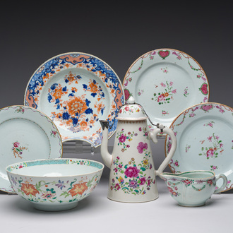 A varied collection of Chinese famille rose and Imari style export porcelain, Qianlong