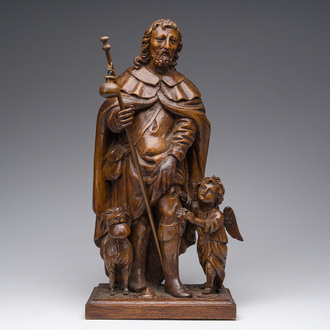 A Flemish chestnut 'Saint Roch' sculpture, 18th C.