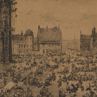 Jules De Bruycker (1870-1945): 'Place Pharailde Gand' (The Veerleplein), etching, [1906]