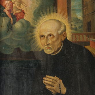 Flemish school: The apparition of the Virgin Mary to Saint Bernard of Clairvaux, oil on panel, 17th C.