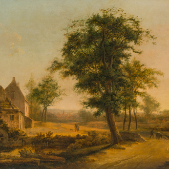 Belgian school, in the manner of Pierre Jean Hellemans (1787-1845): Animated landscape, oil on panel, 19th C.
