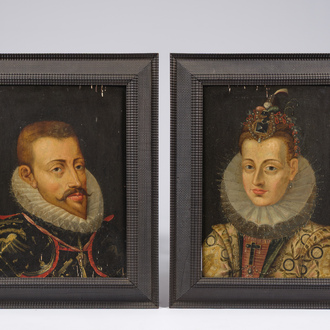 Flemish school: The Archdukes Albert and Isabella, oil on panel, 17th C.