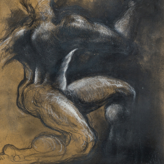 Eugène Verboeckhoven (1798-1881): Academic study ('Homme nu agenouillé'), mixed media on paper, dated 1824