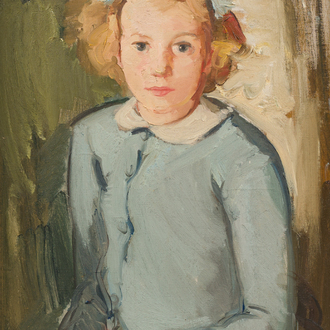Belgian school: Portrait of a girl, oil on canvas, 20th C.