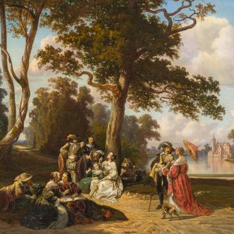 Auguste Böhm (1819-1891): Company in a park garden, oil on canvas
