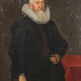Flemish school: Portrait of a man with a pair of gloves in his hand, oil on panel, first half 17th C.