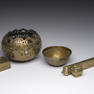 Four engraved brass Mamluk revival wares, Egypt or Syria, 19th C.