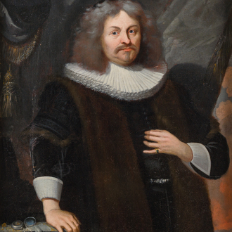 Illegibly signed, possibly School of Lille: Portrait of a nobleman with pocket watch, oil on canvas, 17th C.