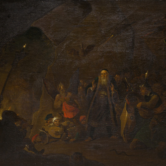 Flemish school, follower of David Teniers (1610-1690): The rich man being led to hell, oil on canvas, ca. 1700