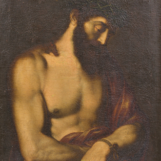 Spanish school, follower of Tiziano Vecellio (Titian, ca. 1488-1576): Ecce Homo, oil on canvas, 17th C.