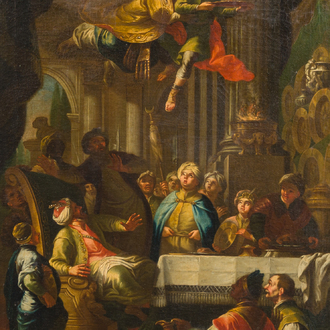 Austrian school: St. Nicholas of Bari rescuing Adeodatus, oil on canvas, 18th C.