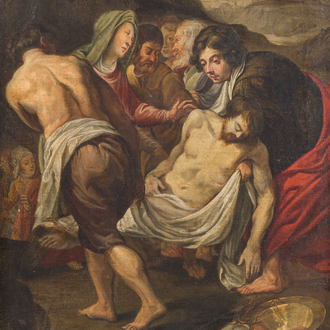 Flemish school, follower of Theodoor Rombouts (1597-1637): Christ's entombment, oil on canvas, ca. 1700