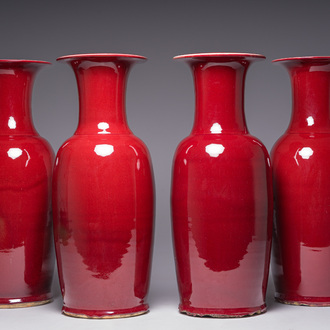 Four Chinese monochrome oxblood-glazed vases, 20th C.