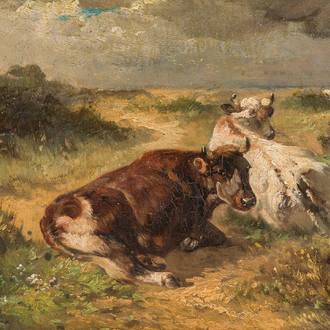 Henry Schouten (1860-1927): Cows in a landscape, oil on board