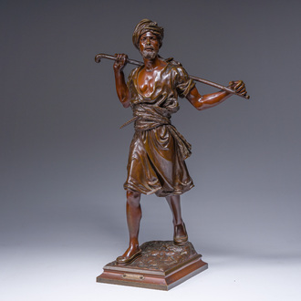 Emile Pinedo (1840-1916): 'Arabe en marche' (Arab on the march), brown patinated bronze