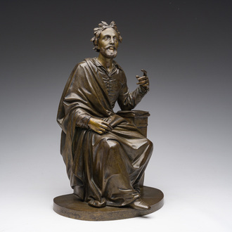 Jean-Baptiste Marchand (19th/20th C.): The French poet Joachim du Bellay, brown patinated bronze