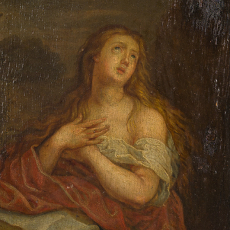 French school: Mary Magdalene in ecstasy, oil on panel, 18th C.