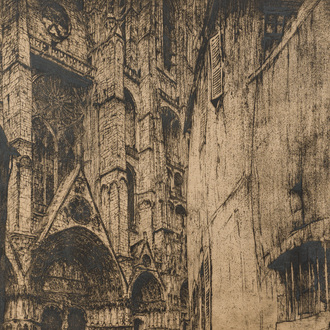 Jules De Bruycker (1870-1945): 'La Cathédrale de Bourges', etching, 1st state, dated 1929