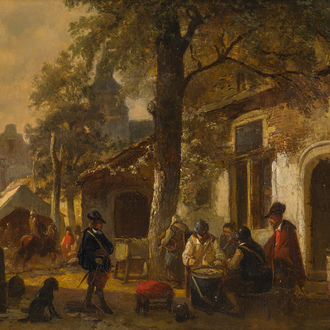 Louis Tielemans (1826-1856): The encampment in front of the inn, oil on panel, dated (18)48