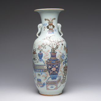 A Chinese doucai 'antiquities' vase, 19th/20th C.
