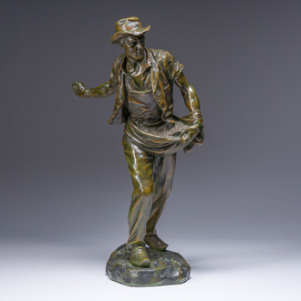Henri Désiré Gauquié (1858-1927): The sower, brown-green patinated bronze