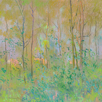 Rodolphe De Saegher (1871-1941): Summer landscape with trees, pastel on paper