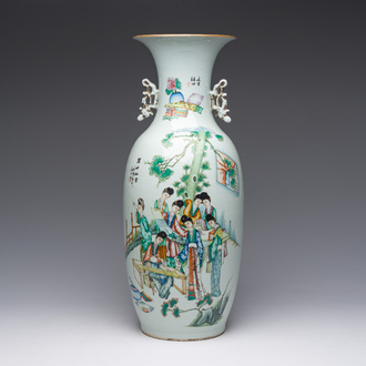 A Chinese famille rose double narrative design vase, 19th/20th C.