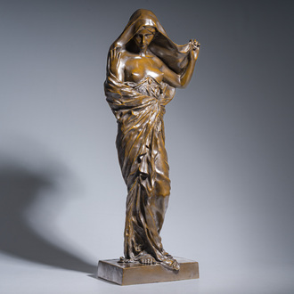 Louis Ernest Barrias (1841-1905): 'Le nature se dévoilant devant la science', brown patinated bronze, 20th C.