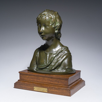 Italian school, follower of Desiderio da Settignano (1428-1464): Bust of a youth, green patinated bronze, 19th/20th C.