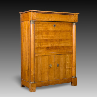 A French cherrywood bronze mounted fall-front desk with interior, 19th C.