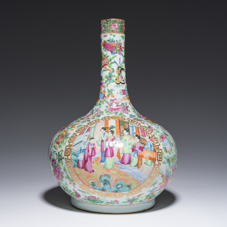 A Chinese Canton famille rose bottle vase, 19th C.