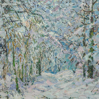 Henri Deglume (1865-1940): Snowy forest landscape, oil on canvas