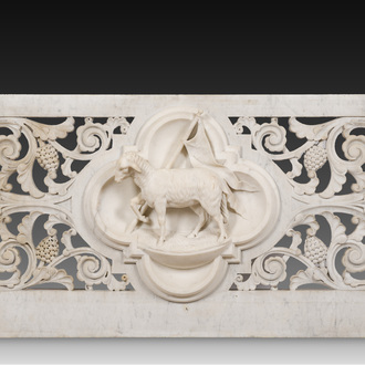 A Gothic Revival reticulated white marble 'Agnus Dei' relief, 19th C.