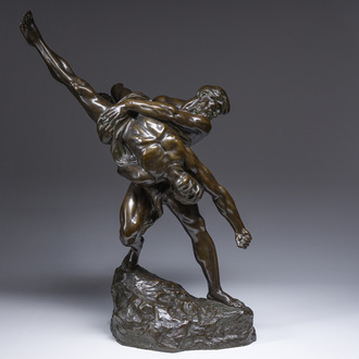 Jef Lambeaux (1852-1908): The wrestlers, brown patinated bronze, foundry mark 'G. Wins Fondeur Bruxelles'