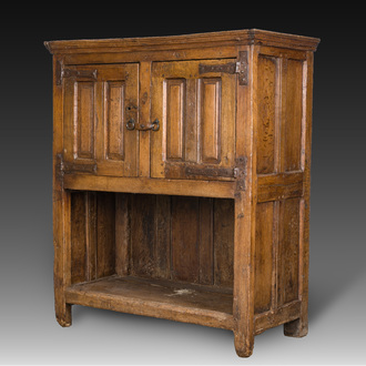 An oak credence cupboard, the Low Countries, 16th C.