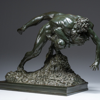 Jef Lambeaux (1852-1908): The wrestlers, green patinated bronze