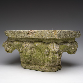 A rectangular carved stone capital in Romanesque style, probably Flanders, 17th C.