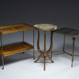 Three side tables in wood, gilt brass and mirror glass, France, 19th/20th C.
